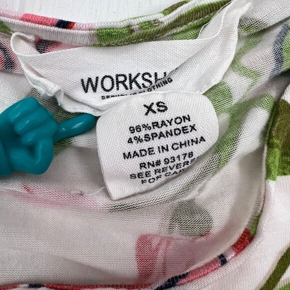 Workshop Womens Floral Print Long Sleeve Top XS‎ Rayon/Spandex White Green Pink - Picture 2 of 6